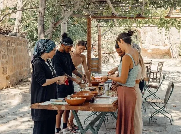 Guests enjoying local Cappadocian wine during their private cooking class.