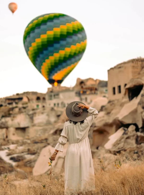 Hot air balloon being inflated at dawn before the premium flight.